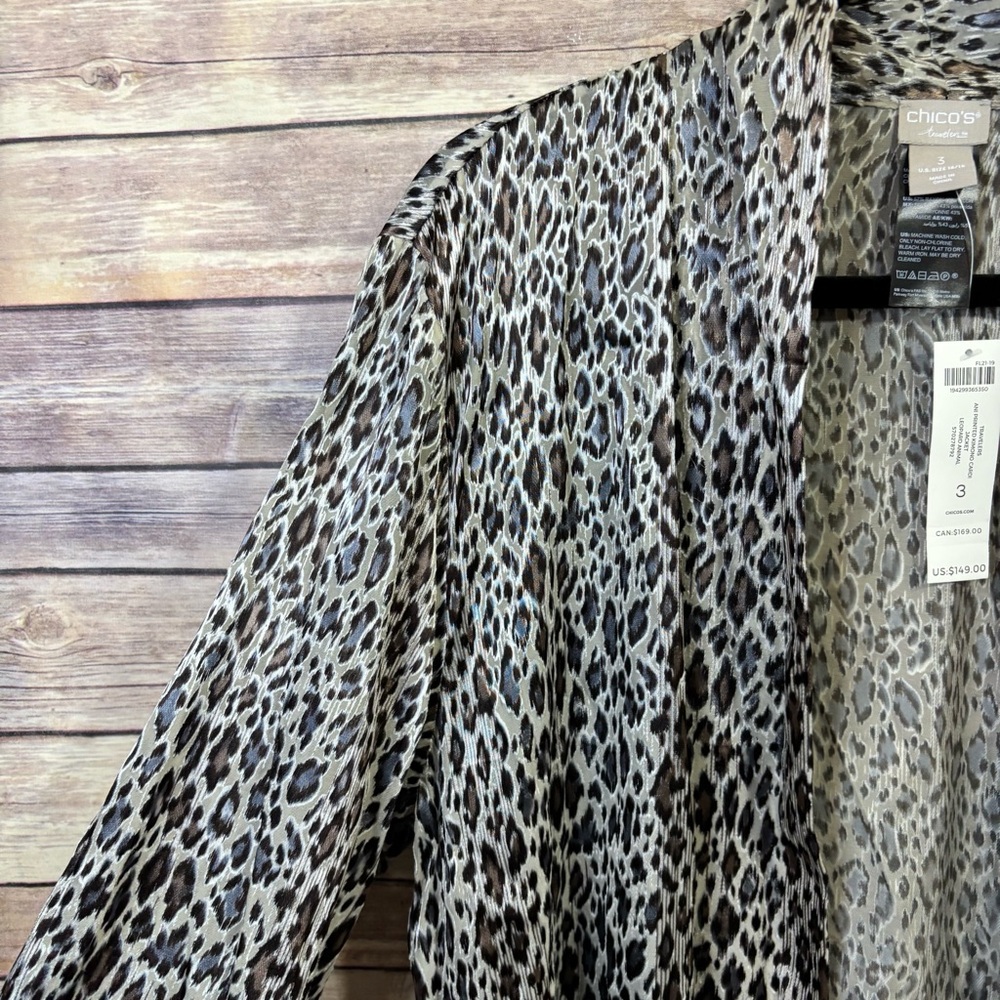 NWT Chicos Travelers Leopard Kimono Size 3 or XL - Picture 5 of 6